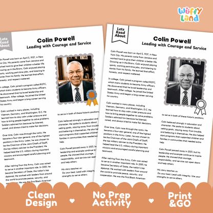 Colin Powell Biography Reading Passage and Writing Activity Worksheets