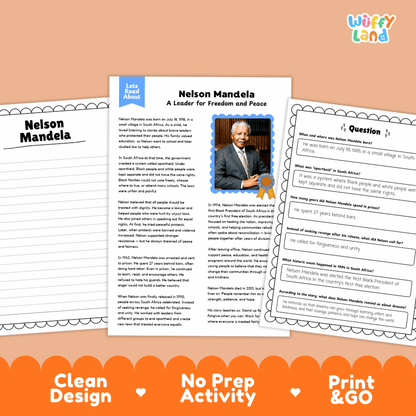 Nelson Mandela Biography Reading Passage and Writing Activity Worksheets