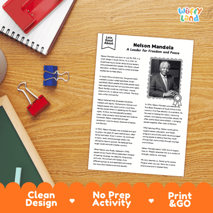 Nelson Mandela Biography Reading Passage and Writing Activity Worksheets