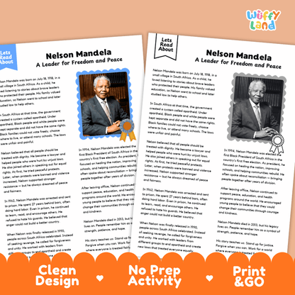 Nelson Mandela Biography Reading Passage and Writing Activity Worksheets