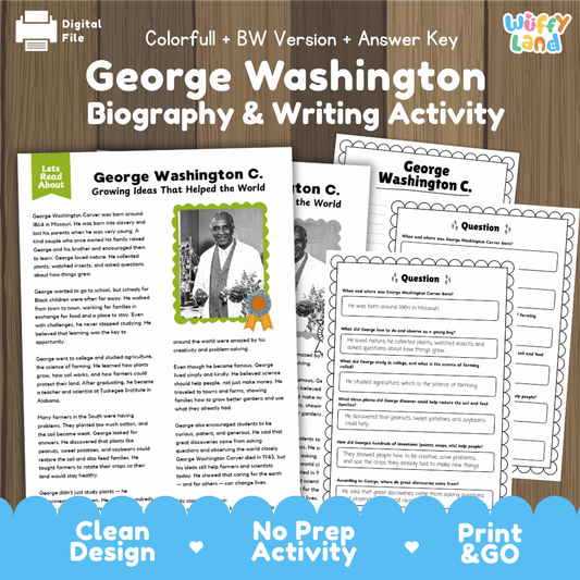 George Washington Carver Biography Reading Passage and Writing Activity Worksheets