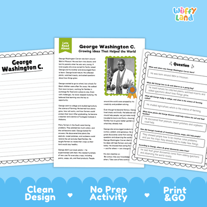 George Washington Carver Biography Reading Passage and Writing Activity Worksheets