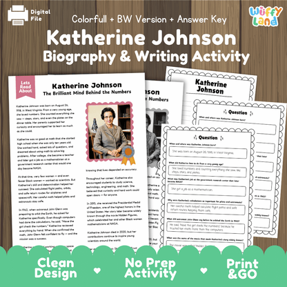 Katherine Johnson Biography Reading Passage and Writing Activity Worksheets