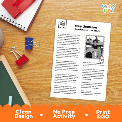 Mae Jemison Biography Reading Passage and Writing Activity Worksheets