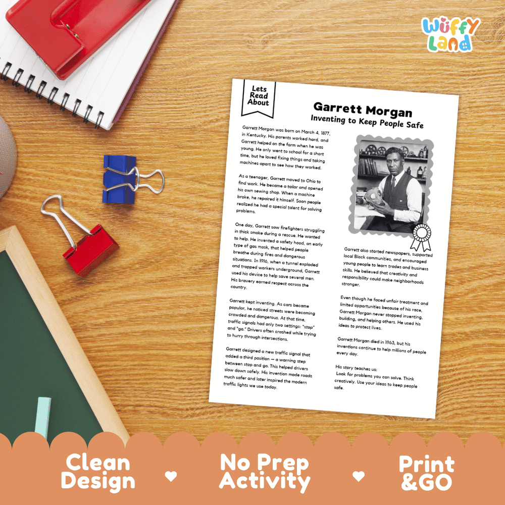 Garrett Morgan Biography Reading Passage and Writing Activity Worksheets