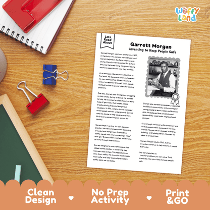 Garrett Morgan Biography Reading Passage and Writing Activity Worksheets