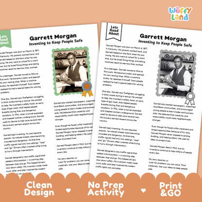 Garrett Morgan Biography Reading Passage and Writing Activity Worksheets