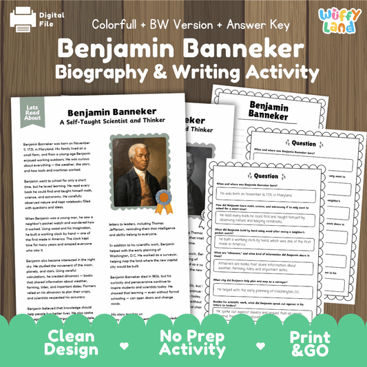 Benjamin Banneker Biography Reading Passage and Writing Activity Worksheets