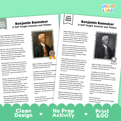 Benjamin Banneker Biography Reading Passage and Writing Activity Worksheets