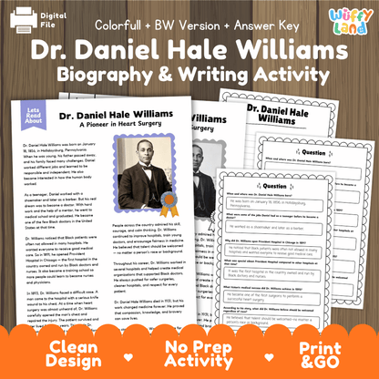 Dr. Daniel Hale Williams Biography Reading Passage and Writing Activity Worksheets