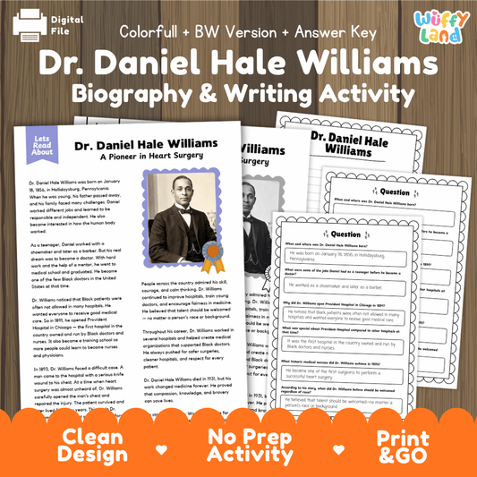 Dr. Daniel Hale Williams Biography Reading Passage and Writing Activity Worksheets