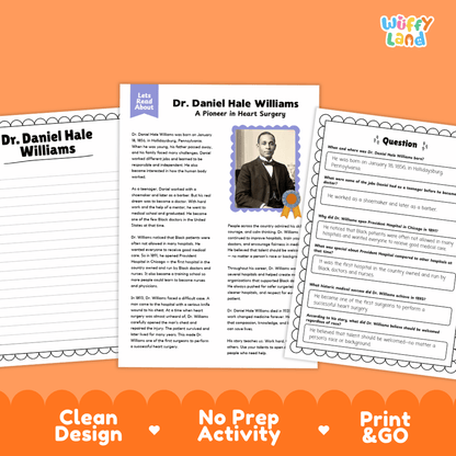 Dr. Daniel Hale Williams Biography Reading Passage and Writing Activity Worksheets