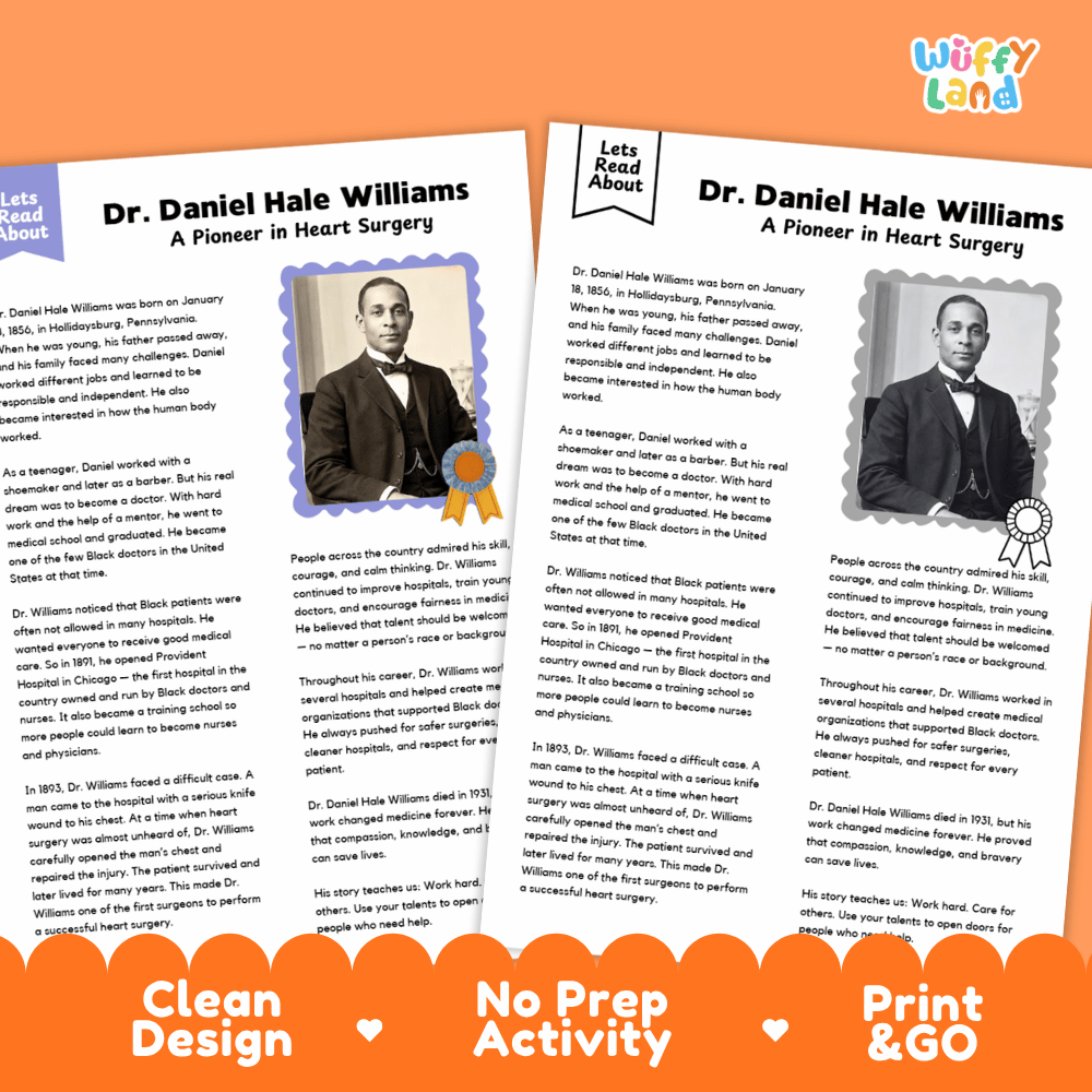 Dr. Daniel Hale Williams Biography Reading Passage and Writing Activity Worksheets