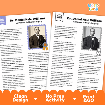 Dr. Daniel Hale Williams Biography Reading Passage and Writing Activity Worksheets