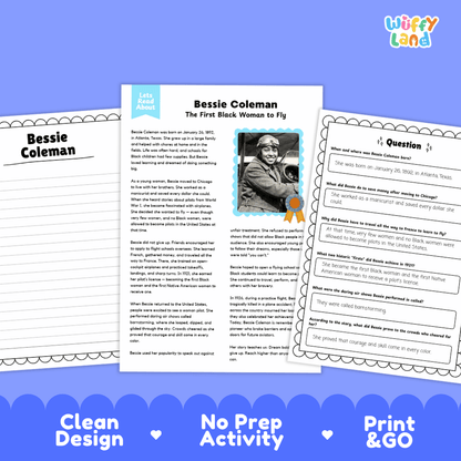 Bessie Coleman Biography Reading Passage and Writing Activity Worksheets