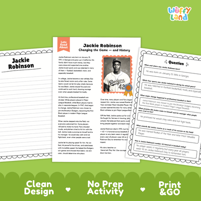 Jackie Robinson Biography Reading Passage and Writing Activity Worksheets