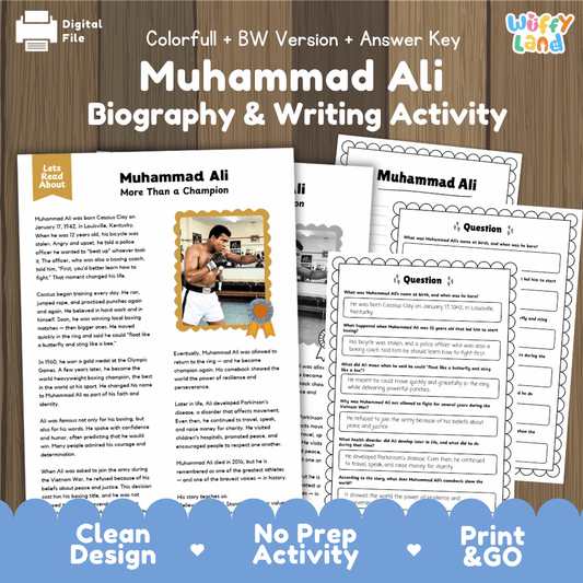 Muhammad Ali Biography Reading Passage and Writing Activity Worksheets