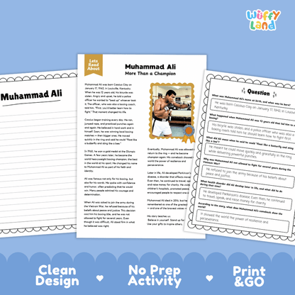 Muhammad Ali Biography Reading Passage and Writing Activity Worksheets