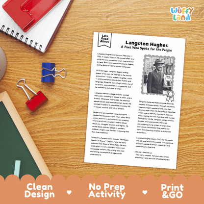 Langston Hughes Biography Reading Passage and Writing Activity Worksheets