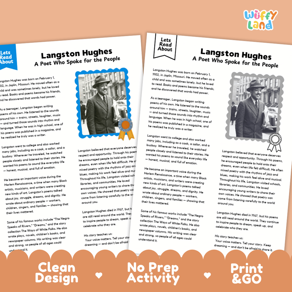 Langston Hughes Biography Reading Passage and Writing Activity Worksheets