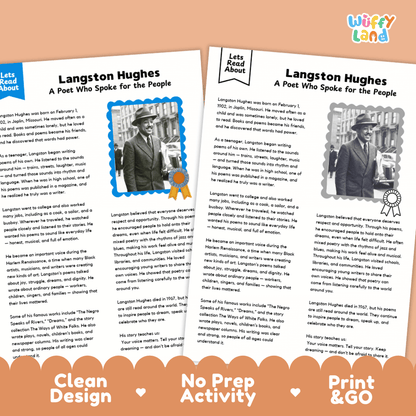 Langston Hughes Biography Reading Passage and Writing Activity Worksheets