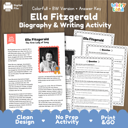 Ella Fitzgerald Biography Reading Passage and Writing Activity Worksheets