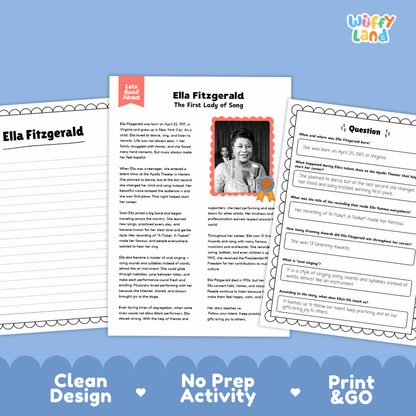 Ella Fitzgerald Biography Reading Passage and Writing Activity Worksheets