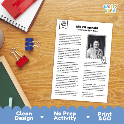 Ella Fitzgerald Biography Reading Passage and Writing Activity Worksheets