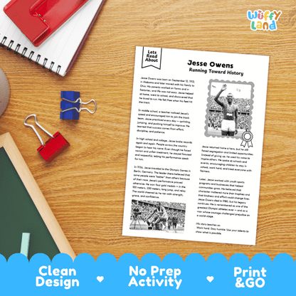Jesse Owens Biography Reading Passage and Writing Activity Worksheets