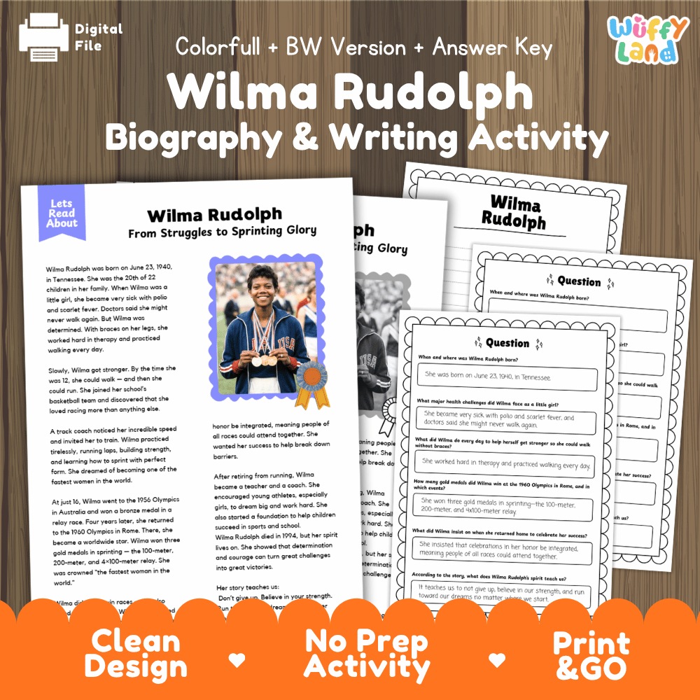 Wilma Rudolph Biography Reading Passage and Writing Activity Worksheets