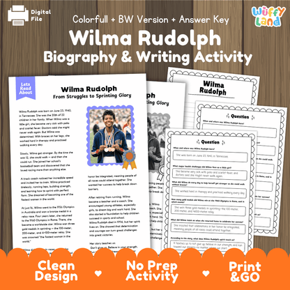 Wilma Rudolph Biography Reading Passage and Writing Activity Worksheets