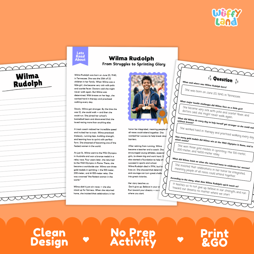 Wilma Rudolph Biography Reading Passage and Writing Activity Worksheets