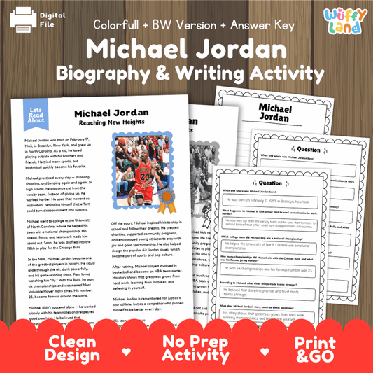 Michael Jordan Biography Reading Passage and Writing Activity Worksheets