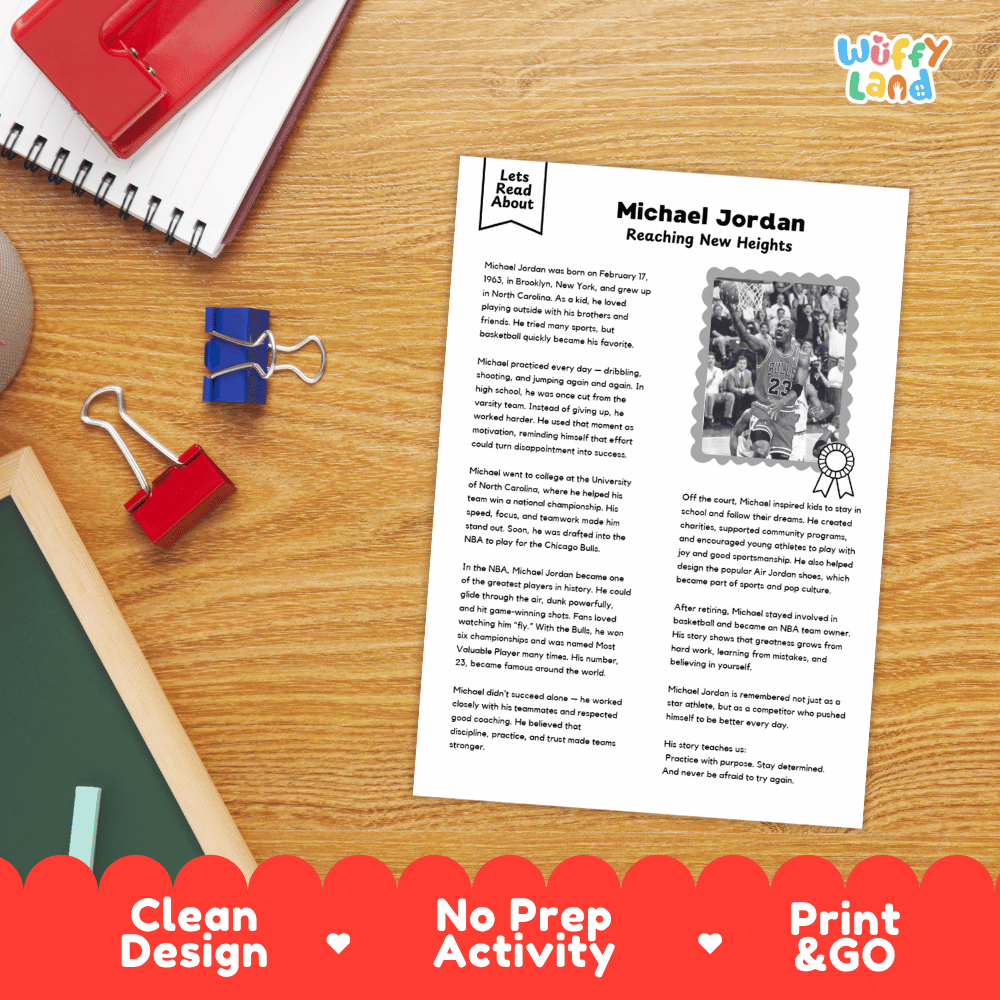 Michael Jordan Biography Reading Passage and Writing Activity Worksheets