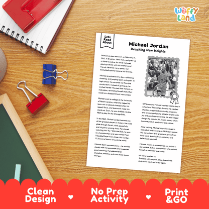 Michael Jordan Biography Reading Passage and Writing Activity Worksheets