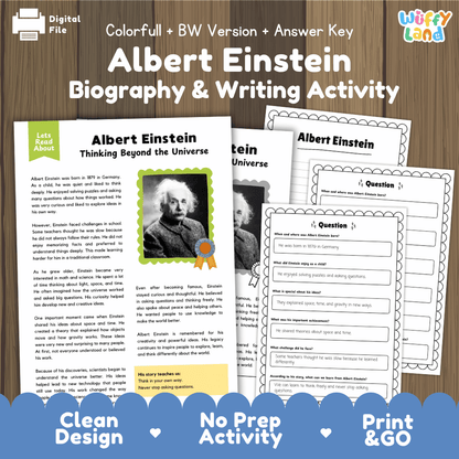 Albert Einstein Biography Reading Passage and Writing Activity Worksheets