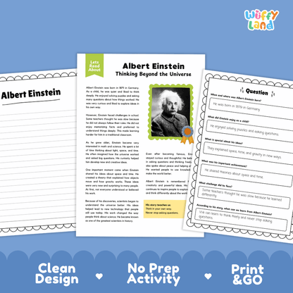 Albert Einstein Biography Reading Passage and Writing Activity Worksheets