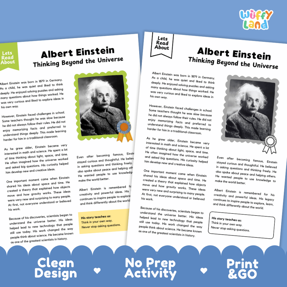 Albert Einstein Biography Reading Passage and Writing Activity Worksheets