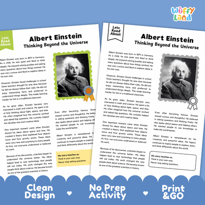 Albert Einstein Biography Reading Passage and Writing Activity Worksheets