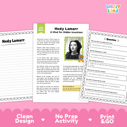 Hedy Lamarr Biography Reading Passage and Writing Activity Worksheets