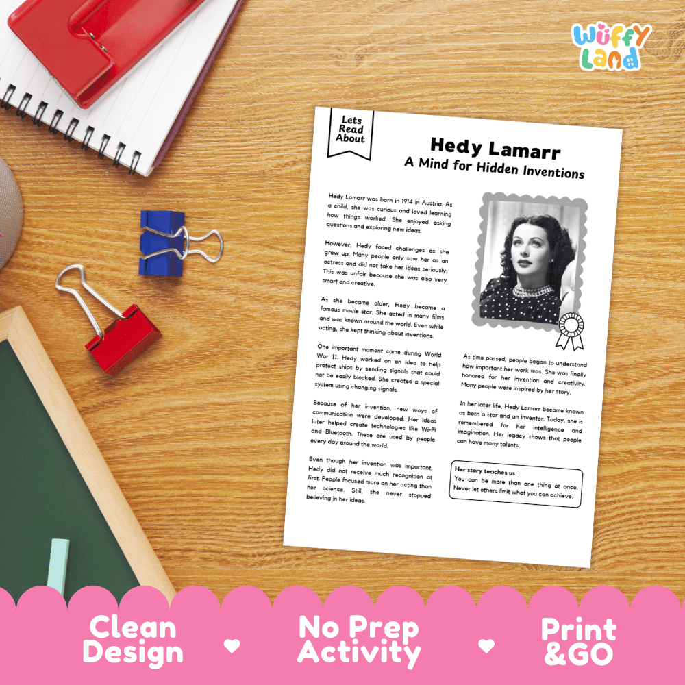 Hedy Lamarr Biography Reading Passage and Writing Activity Worksheets