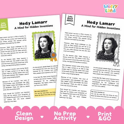 Hedy Lamarr Biography Reading Passage and Writing Activity Worksheets