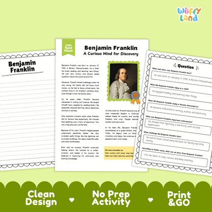 Benjamin Franklin Biography Reading Passage and Writing Activity Worksheets