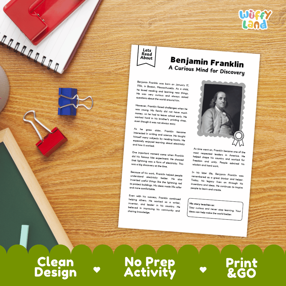 Benjamin Franklin Biography Reading Passage and Writing Activity Worksheets