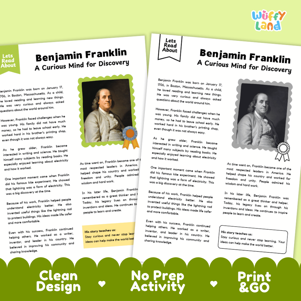 Benjamin Franklin Biography Reading Passage and Writing Activity Worksheets