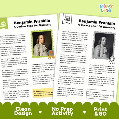 Benjamin Franklin Biography Reading Passage and Writing Activity Worksheets