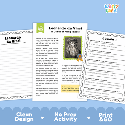Leonardo da Vinci Biography Reading Passage and Writing Activity Worksheets