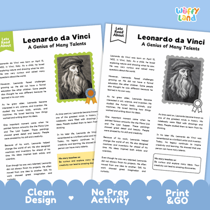 Leonardo da Vinci Biography Reading Passage and Writing Activity Worksheets