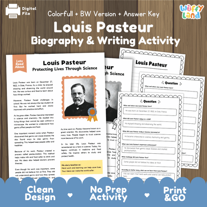 Louis Pasteur Biography Reading Passage and Writing Activity Worksheets