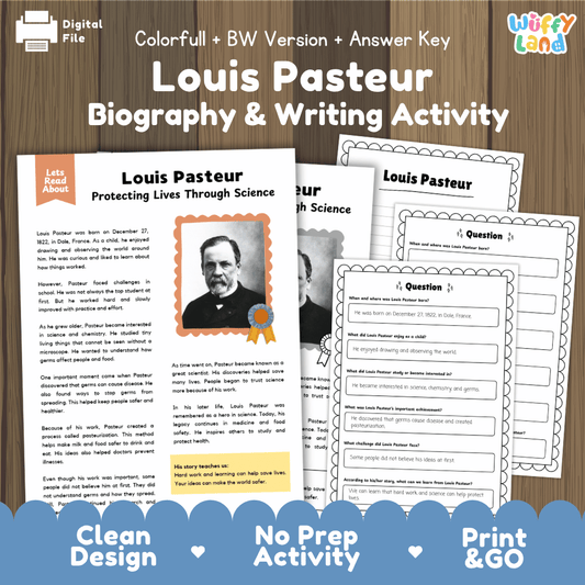 Louis Pasteur Biography Reading Passage and Writing Activity Worksheets